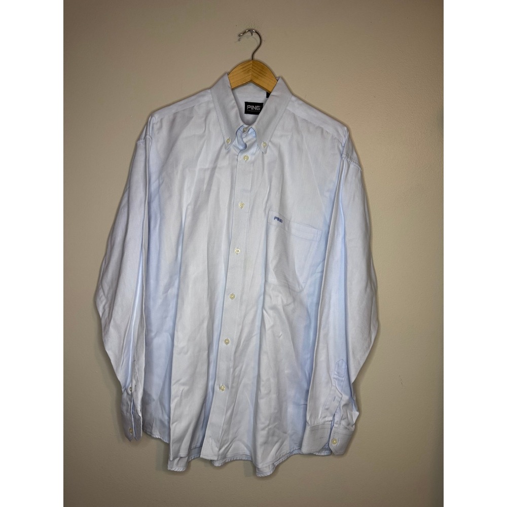 Ping Collection Mens XL Button Down Shirt Light Blue Long Sleeve‎ Cotton Golf